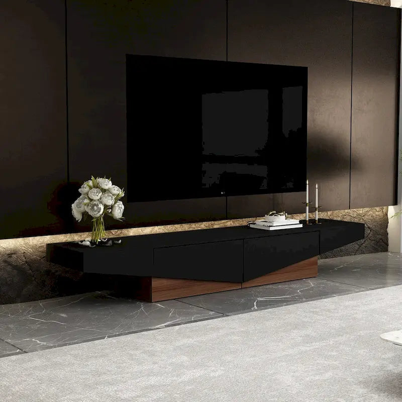 Black&White color scheme TV Cabinet,Entertainment center with 2Drawers - 78.7W