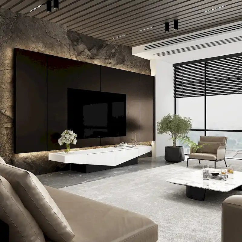 Black&White color scheme TV Cabinet,Entertainment center with 2Drawers - 78.7W