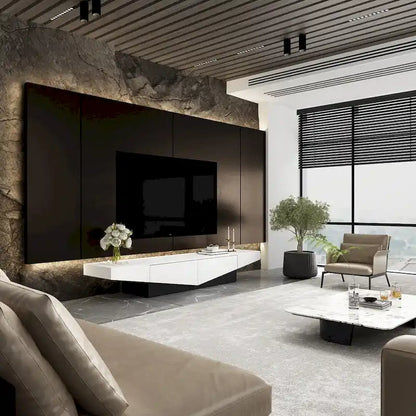 Black&White color scheme TV Cabinet,Entertainment center with 2Drawers - 78.7W