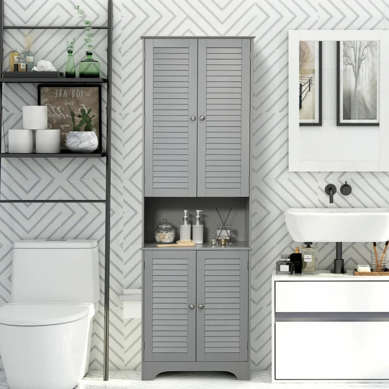 Freestanding Bathroom Linen Cabinet with 2 Cabinets and Countertop, Bathroom Floor Cabinet