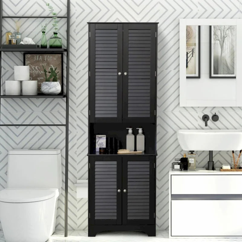 Freestanding Bathroom Linen Cabinet with 2 Cabinets and Countertop, Bathroom Floor Cabinet