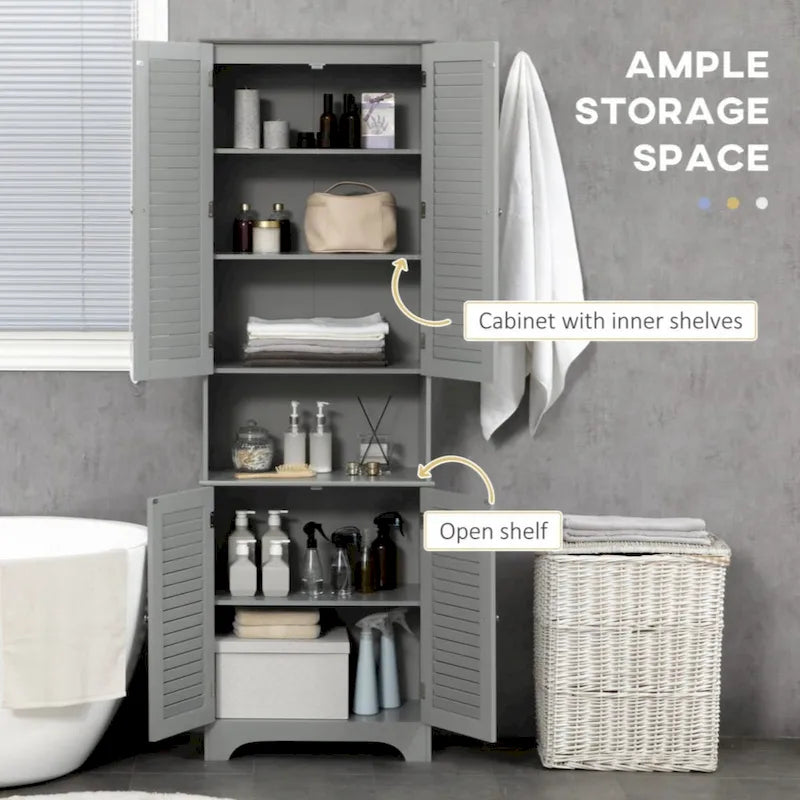Freestanding Bathroom Linen Cabinet with 2 Cabinets and Countertop, Bathroom Floor Cabinet