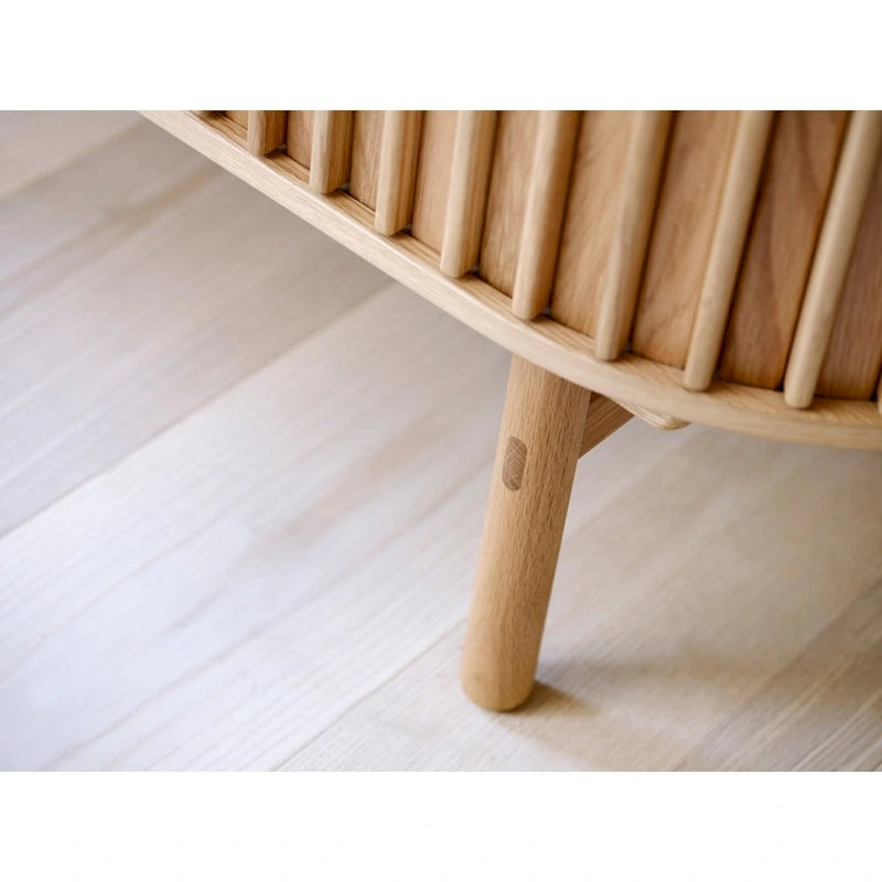 Rye Studio Mid-Century Modern Rounded Sliding Door TV Lowboard, 63W, Natural - 18W x 63L x 19H