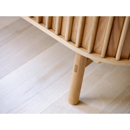 Rye Studio Mid-Century Modern Rounded Sliding Door TV Lowboard, 63W, Natural - 18W x 63L x 19H