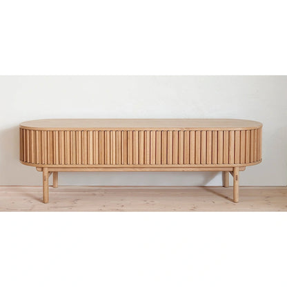 Rye Studio Mid-Century Modern Rounded Sliding Door TV Lowboard, 63W, Natural - 18W x 63L x 19H