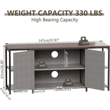 58 Inch Farmhouse TV Stand for up to 65 TV with Doors and Open Shelves
