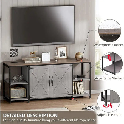 58 Inch Farmhouse TV Stand for up to 65 TV with Doors and Open Shelves