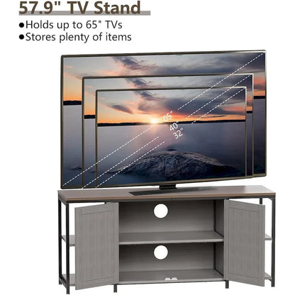 58 Inch Farmhouse TV Stand for up to 65 TV with Doors and Open Shelves