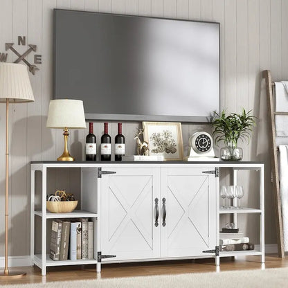 58 Inch Farmhouse TV Stand for up to 65 TV with Doors and Open Shelves