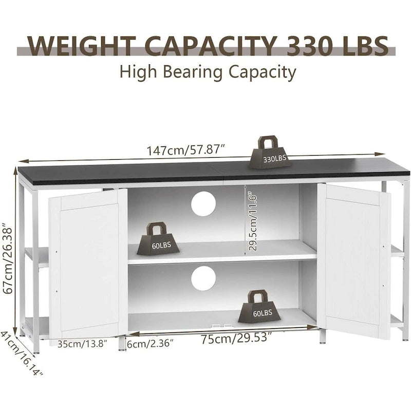 58 Inch Farmhouse TV Stand for up to 65 TV with Doors and Open Shelves
