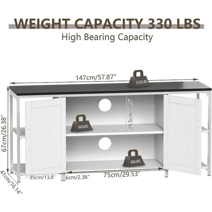 58 Inch Farmhouse TV Stand for up to 65 TV with Doors and Open Shelves