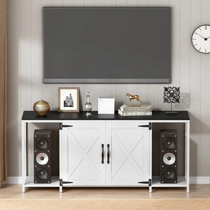 58 Inch Farmhouse TV Stand for up to 65 TV with Doors and Open Shelves