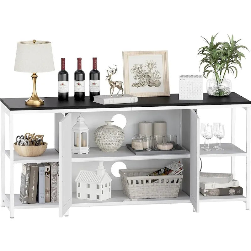 58 Inch Farmhouse TV Stand for up to 65 TV with Doors and Open Shelves