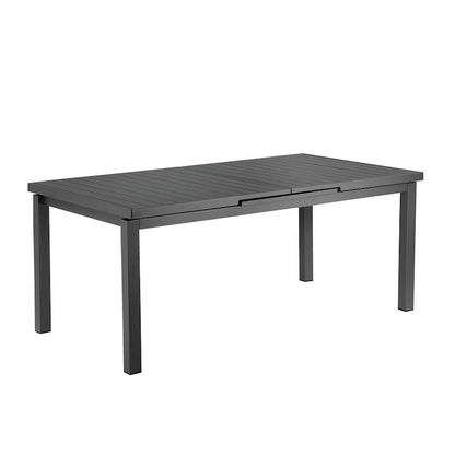 Meta 95 Inch Extendable Dining Table, Gray Aluminum Frame, Plank Style Top