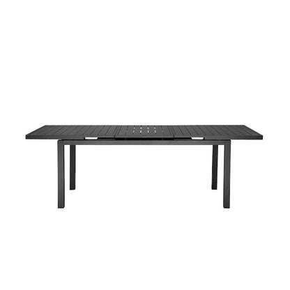 Meta 95 Inch Extendable Dining Table, Gray Aluminum Frame, Plank Style Top