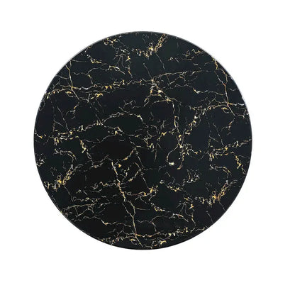 Black Marble Printed MDF Round Dining Table, Black Columnar Base with Gold Annulus(Not Including Chairs)