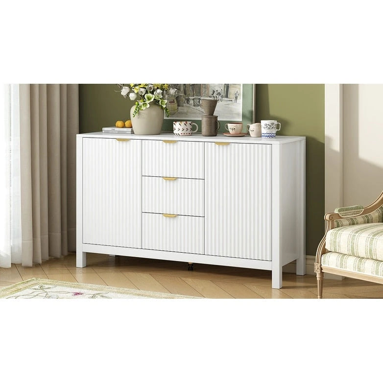 Modern Wave-Design Entryway Cabinet with 3 Adjustable Shelves 2Doors Storage Console Table with3 Drawers