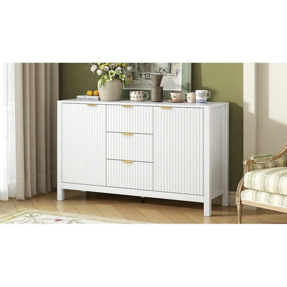 Modern Wave-Design Entryway Cabinet with 3 Adjustable Shelves 2Doors Storage Console Table with3 Drawers