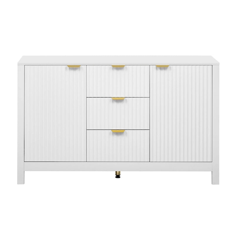 Modern Wave-Design Entryway Cabinet with 3 Adjustable Shelves 2Doors Storage Console Table with3 Drawers