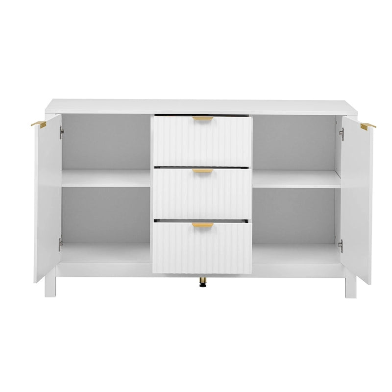 Modern Wave-Design Entryway Cabinet with 3 Adjustable Shelves 2Doors Storage Console Table with3 Drawers