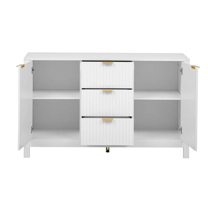 Modern Wave-Design Entryway Cabinet with 3 Adjustable Shelves 2Doors Storage Console Table with3 Drawers