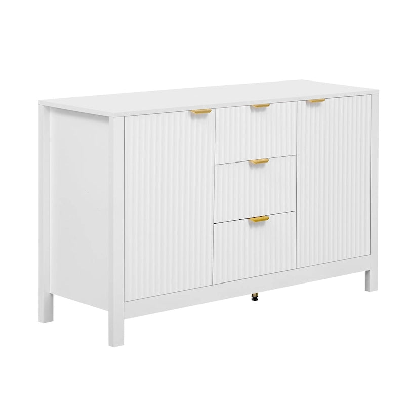 Modern Wave-Design Entryway Cabinet with 3 Adjustable Shelves 2Doors Storage Console Table with3 Drawers