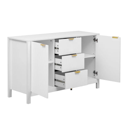 Modern Wave-Design Entryway Cabinet with 3 Adjustable Shelves 2Doors Storage Console Table with3 Drawers
