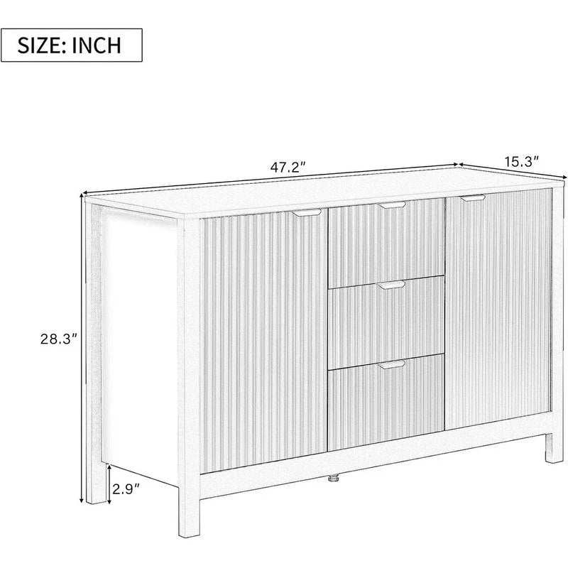 Modern Wave-Design Entryway Cabinet with 3 Adjustable Shelves 2Doors Storage Console Table with3 Drawers