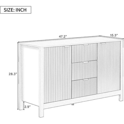 Modern Wave-Design Entryway Cabinet with 3 Adjustable Shelves 2Doors Storage Console Table with3 Drawers