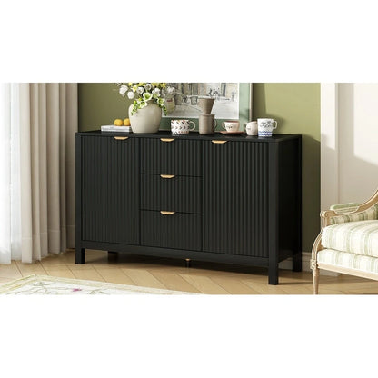 Modern Wave-Design Entryway Cabinet with 3 Adjustable Shelves 2Doors Storage Console Table with3 Drawers