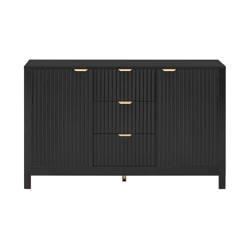 Modern Wave-Design Entryway Cabinet with 3 Adjustable Shelves 2Doors Storage Console Table with3 Drawers