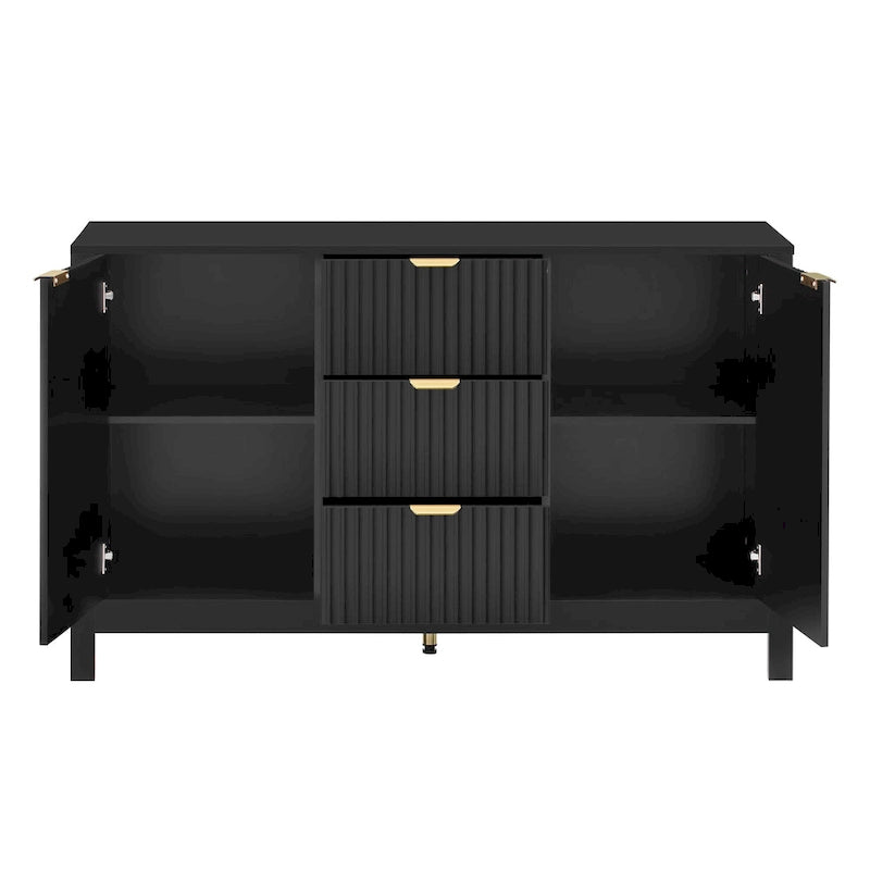 Modern Wave-Design Entryway Cabinet with 3 Adjustable Shelves 2Doors Storage Console Table with3 Drawers