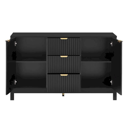 Modern Wave-Design Entryway Cabinet with 3 Adjustable Shelves 2Doors Storage Console Table with3 Drawers