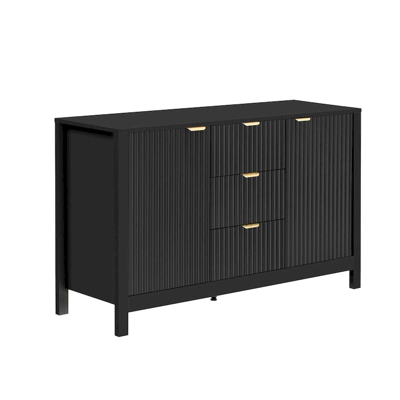 Modern Wave-Design Entryway Cabinet with 3 Adjustable Shelves 2Doors Storage Console Table with3 Drawers