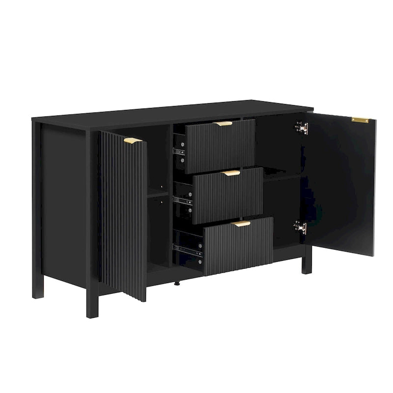 Modern Wave-Design Entryway Cabinet with 3 Adjustable Shelves 2Doors Storage Console Table with3 Drawers