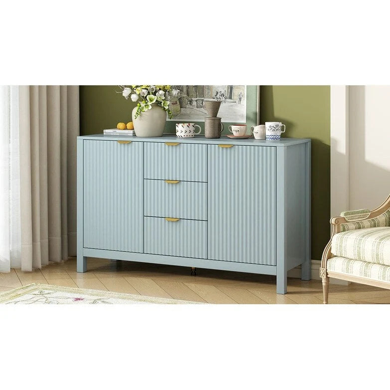 Modern Wave-Design Entryway Cabinet with 3 Adjustable Shelves 2Doors Storage Console Table with3 Drawers