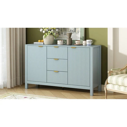 Modern Wave-Design Entryway Cabinet with 3 Adjustable Shelves 2Doors Storage Console Table with3 Drawers