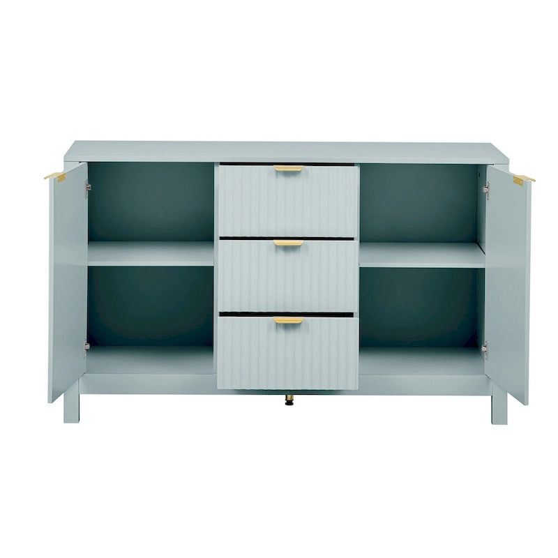 Modern Wave-Design Entryway Cabinet with 3 Adjustable Shelves 2Doors Storage Console Table with3 Drawers