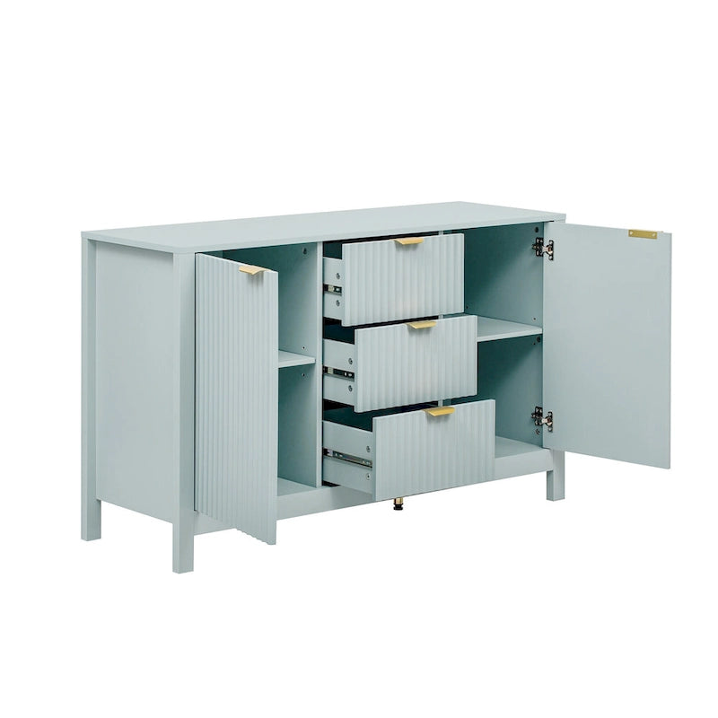 Modern Wave-Design Entryway Cabinet with 3 Adjustable Shelves 2Doors Storage Console Table with3 Drawers