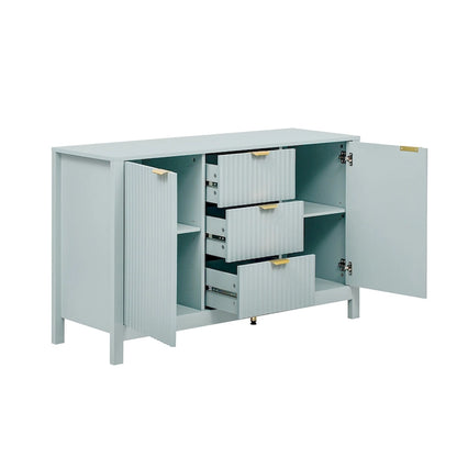 Modern Wave-Design Entryway Cabinet with 3 Adjustable Shelves 2Doors Storage Console Table with3 Drawers