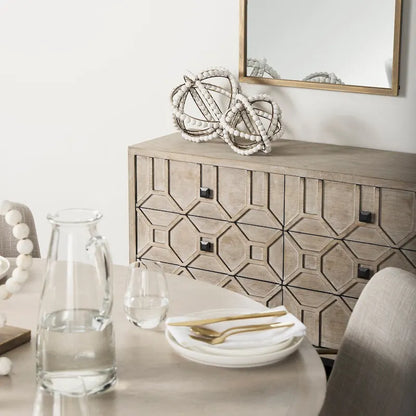 Genevieve II Gray Fir Veneer w/Gold Metal Frame Base 9 Drawer Sideboard