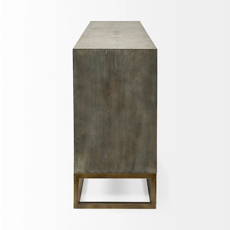 Genevieve II Gray Fir Veneer w/Gold Metal Frame Base 9 Drawer Sideboard