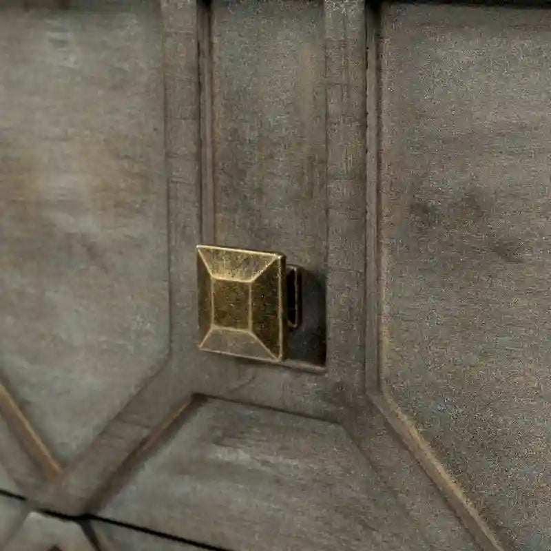 Genevieve II Gray Fir Veneer w/Gold Metal Frame Base 9 Drawer Sideboard