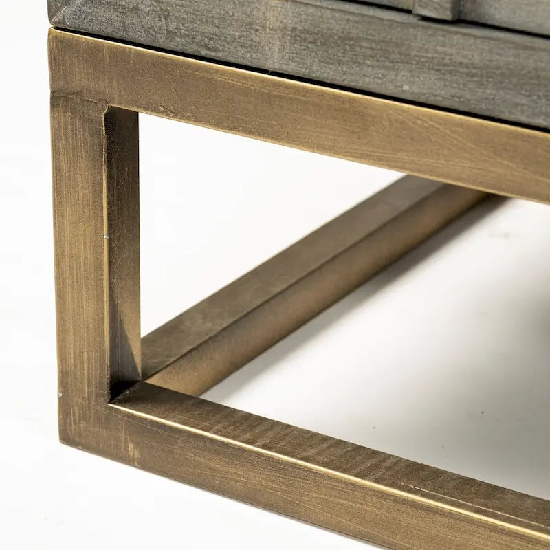 Genevieve II Gray Fir Veneer w/Gold Metal Frame Base 9 Drawer Sideboard