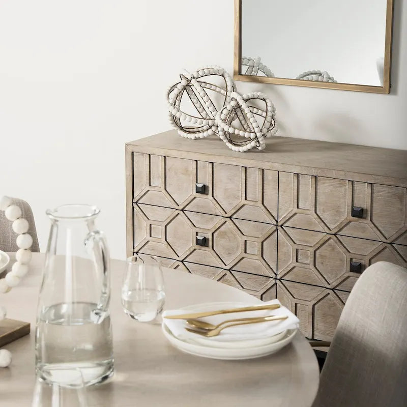 Genevieve II Gray Fir Veneer w/Gold Metal Frame Base 9 Drawer Sideboard