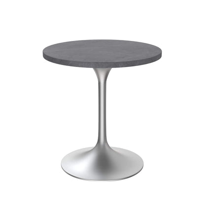 LeisureMod Verve 27 Round Dining Table with Stone TableTop and Brushed Chrome Base for Kitchen & Dining Room