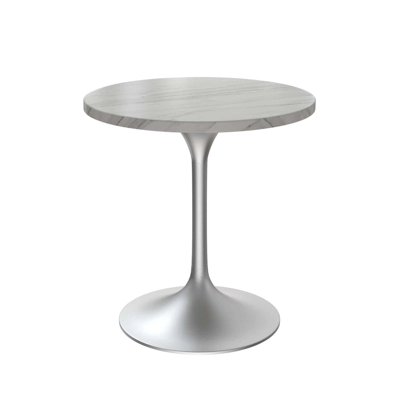 LeisureMod Verve 27 Round Dining Table with Stone TableTop and Brushed Chrome Base for Kitchen & Dining Room