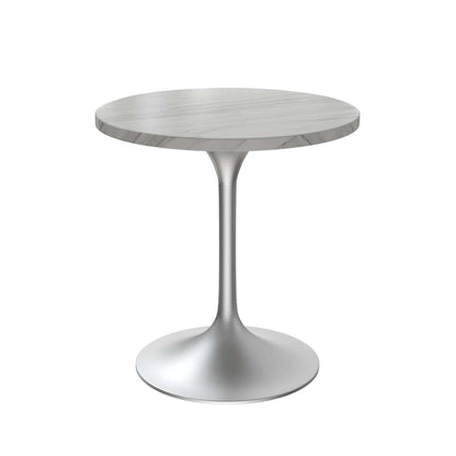 LeisureMod Verve 27 Round Dining Table with Stone TableTop and Brushed Chrome Base for Kitchen & Dining Room