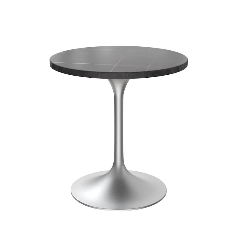 LeisureMod Verve 27 Round Dining Table with Stone TableTop and Brushed Chrome Base for Kitchen & Dining Room