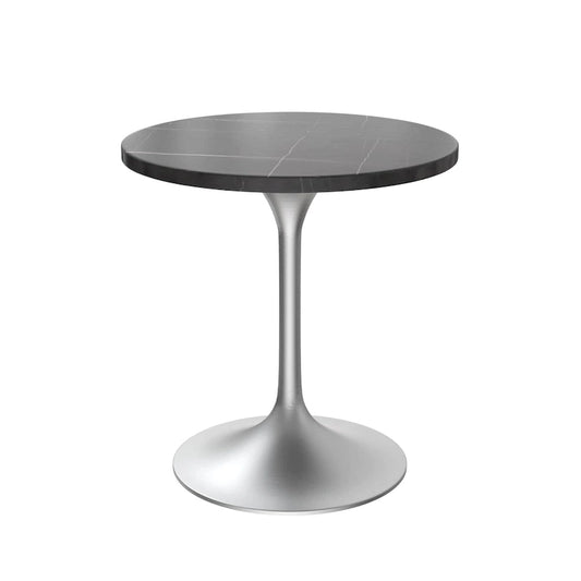 LeisureMod Verve 27 Round Dining Table with Stone TableTop and Brushed Chrome Base for Kitchen & Dining Room